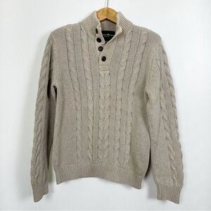 Eddie Bauer Men’s‎ Beige 4 Button Henley Neckline Sweater Cable Knit Size Large